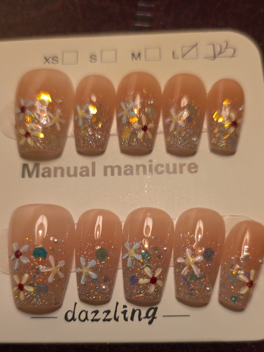 Dazzling Nude Floral Press-On Nails by Size Large
